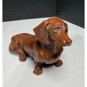 Vintage Red Mill 1993 Signed Dachshund Dog Figurine Sculpture Rustic Brown USA